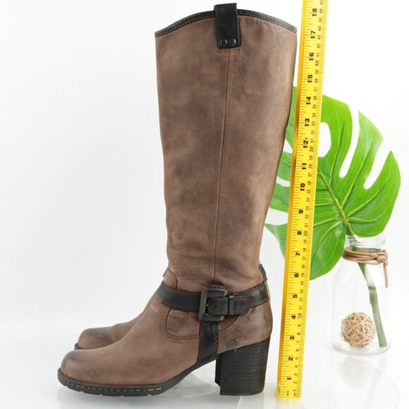 Born Womens Riding Boots Size 8.5 Tall Brown Leather Block Heel Harness Lug Sole - Picture 5 of 15